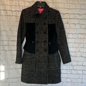 🌞 Betsey Johson Elegant Black & Gray Wool Blend Houndstooth Winter Coat women 4
